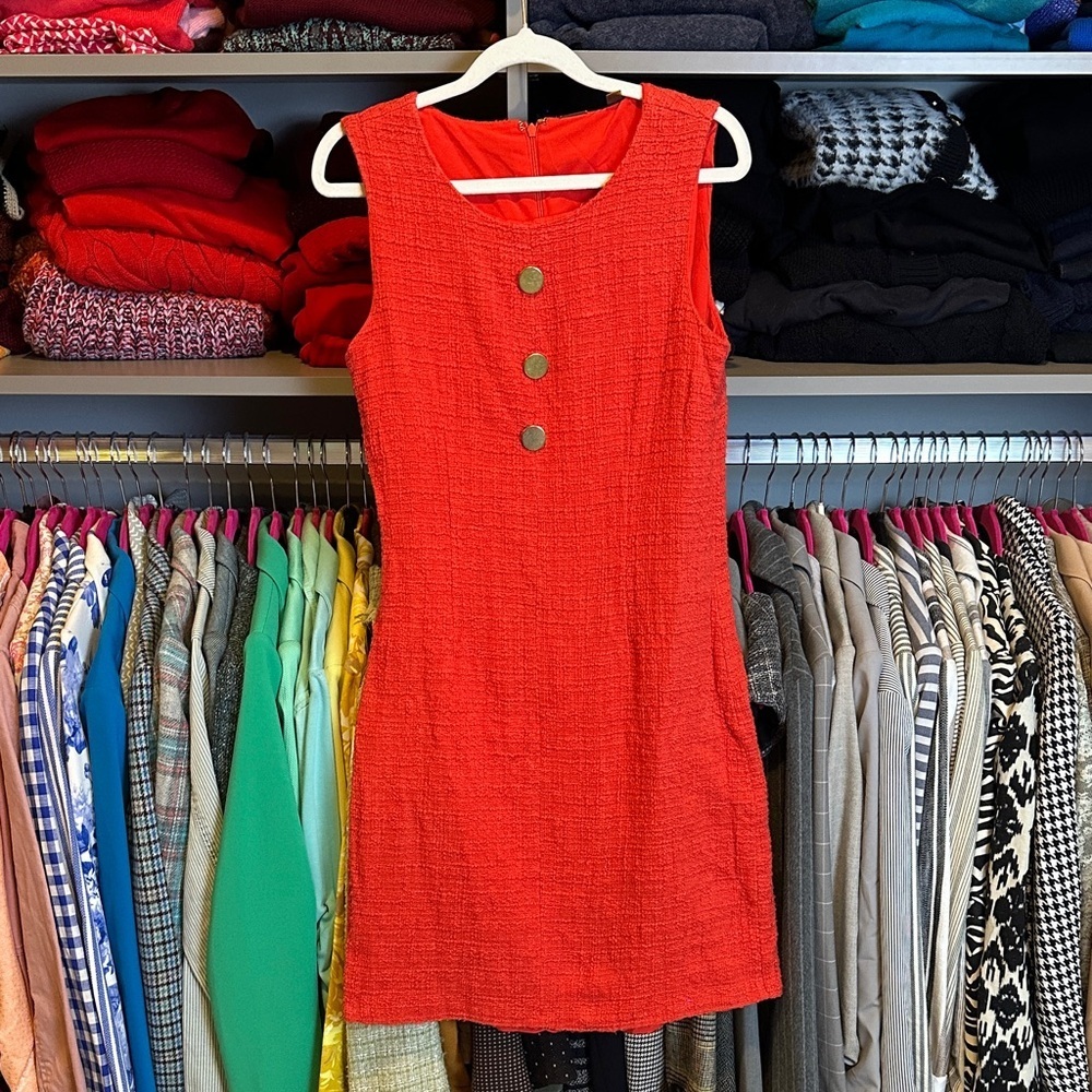 Tahari 100% cotton red sleeveless back zipper closure lined dress size 6